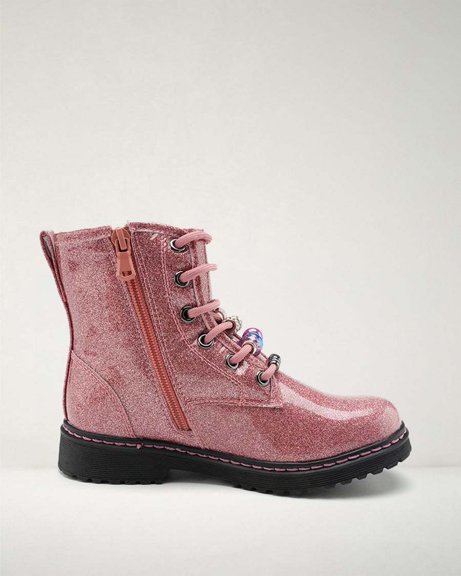Pink Glitter Tough Stuff Kids Combat Boots