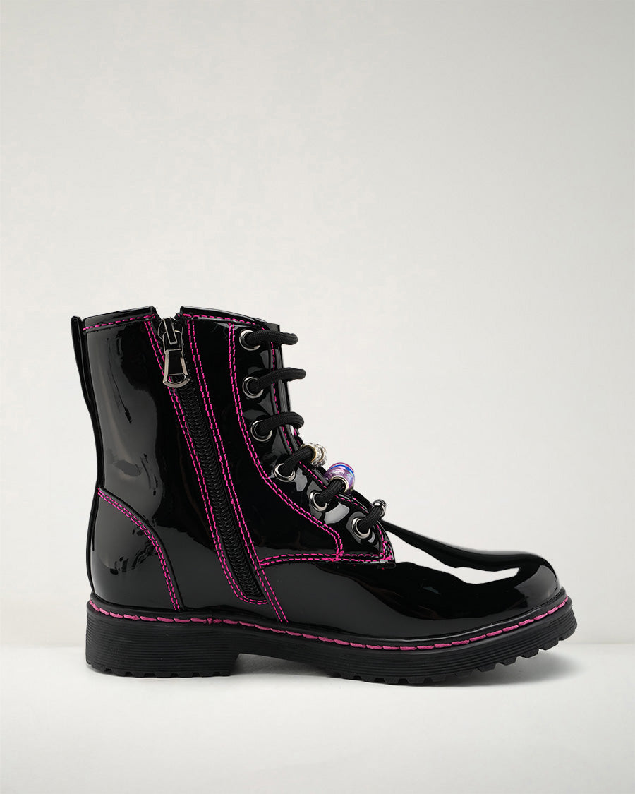 Black Patent Tough Stuff Kids Combat Boots