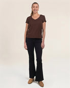 Women's Short Sleeve Slub V-Neck T-Shirt in Cocoa
