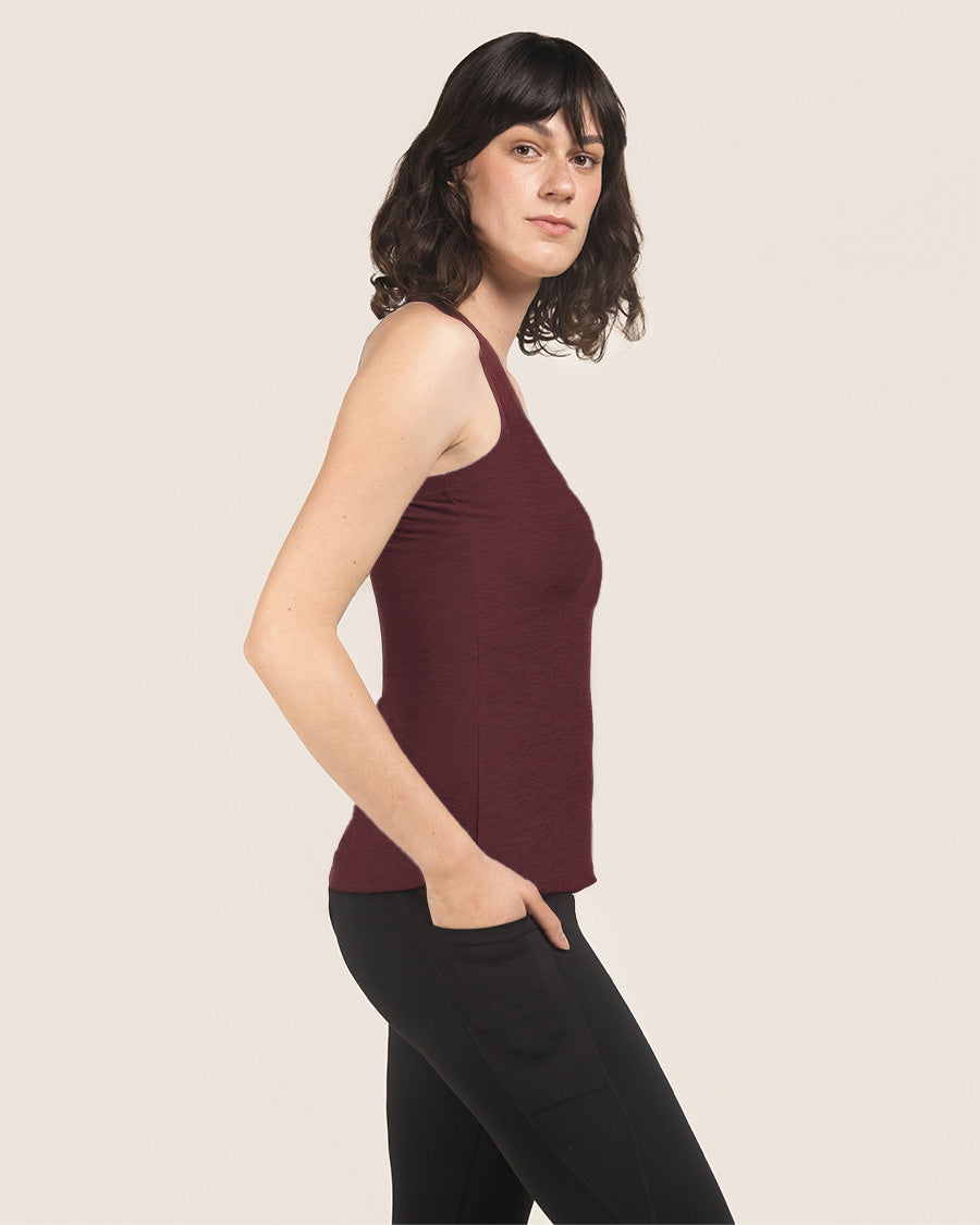 Heather Burgundy Cloud Essential Round-Neck Racerback Top