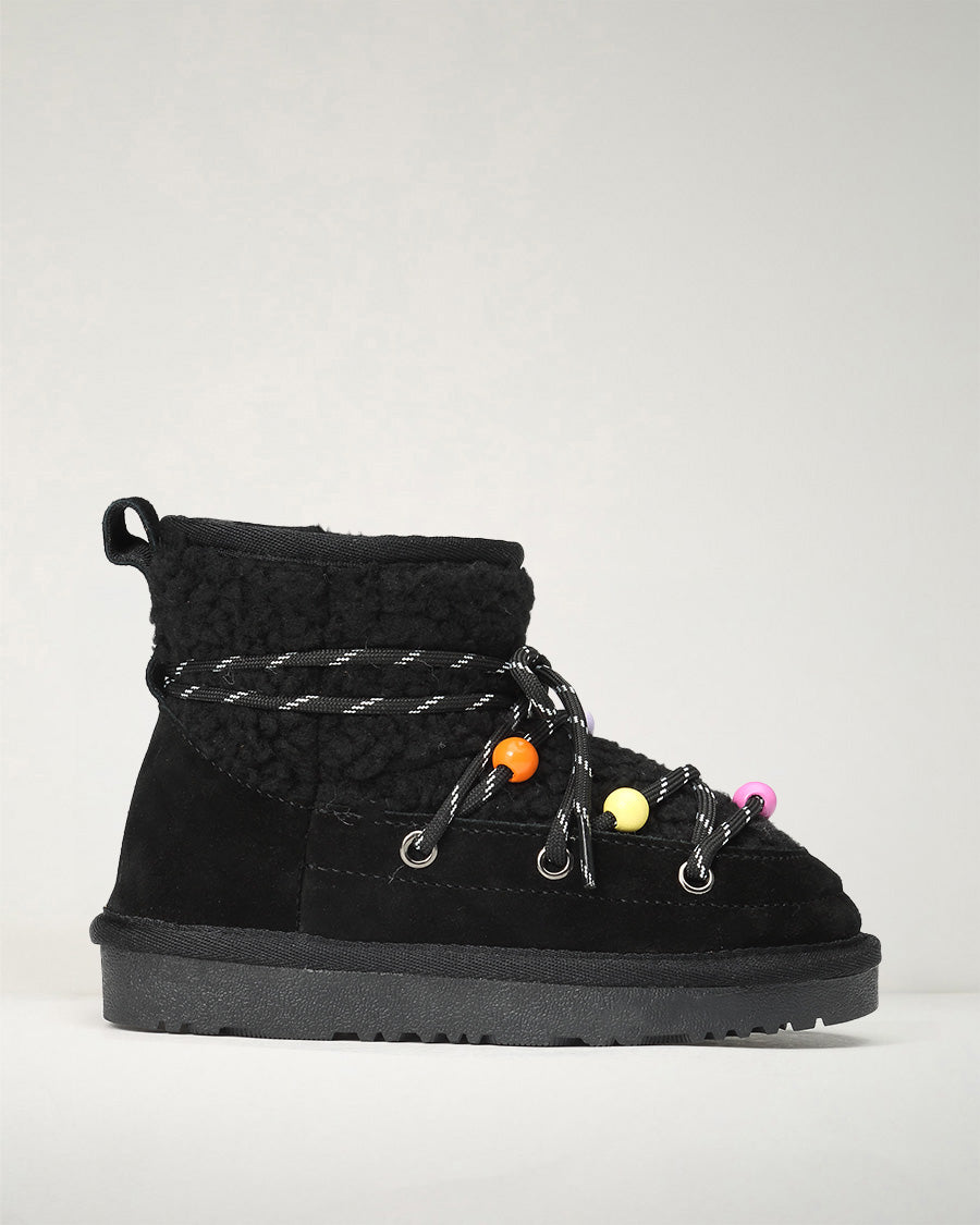 Ready Teddy Kids Lace-Up Sherpa Boots in Black