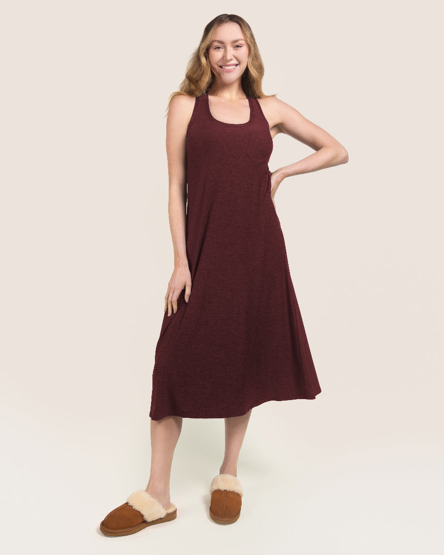 Heather Burgundy Cloud Essential Wide Strap A-Line Long Dress