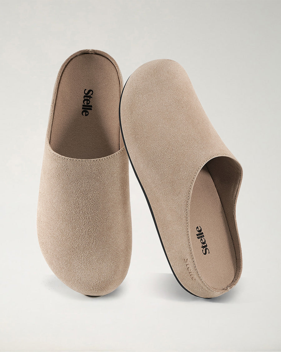 Taupe Suede Slip-On Clogs