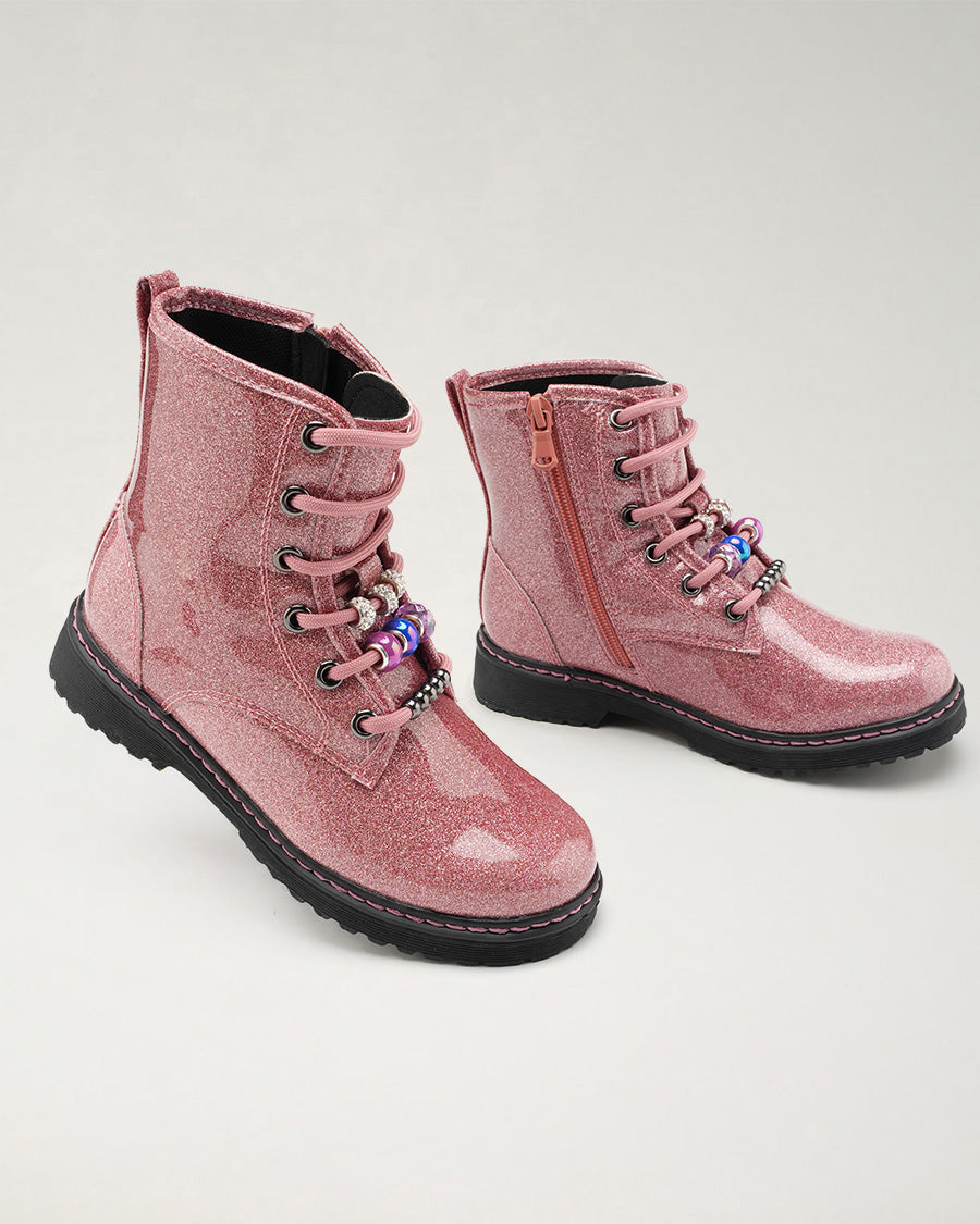 Pink Glitter Tough Stuff Kids Combat Boots