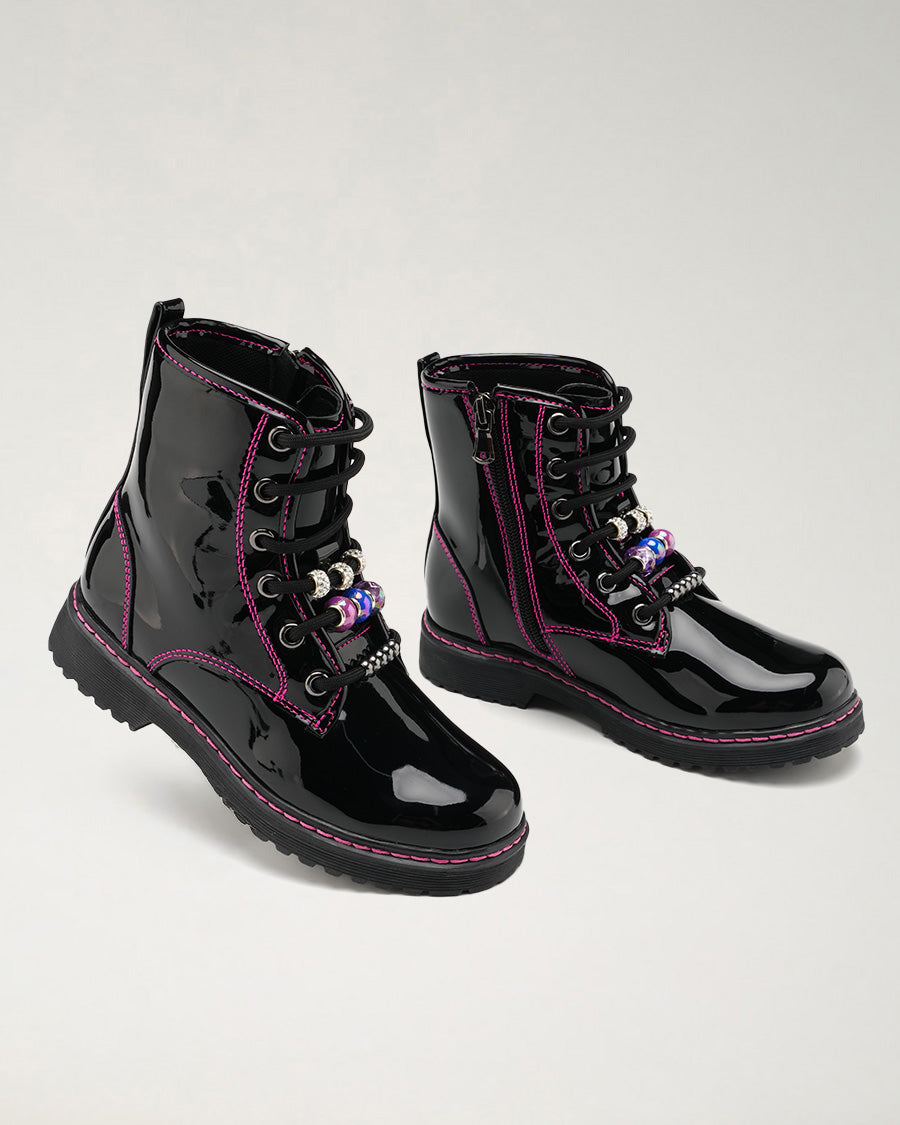 Black Patent Tough Stuff Kids Combat Boots