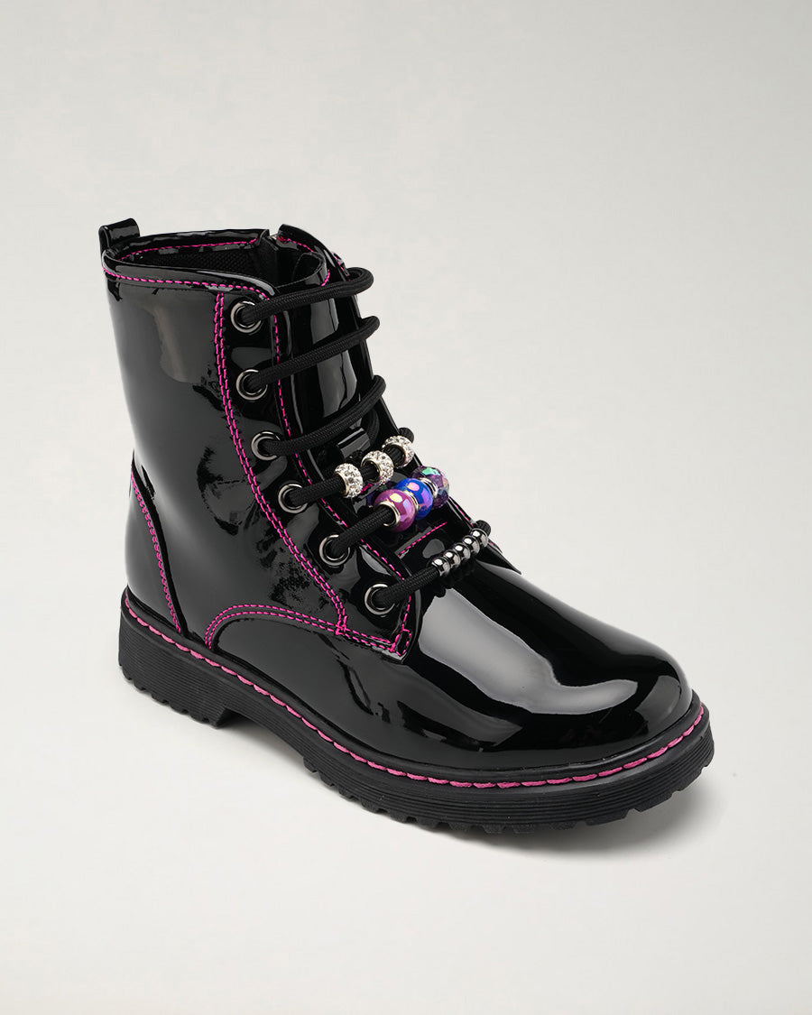 Black Patent Tough Stuff Kids Combat Boots