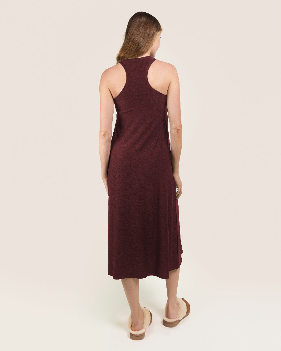 Heather Burgundy Cloud Essential Wide Strap A-Line Long Dress