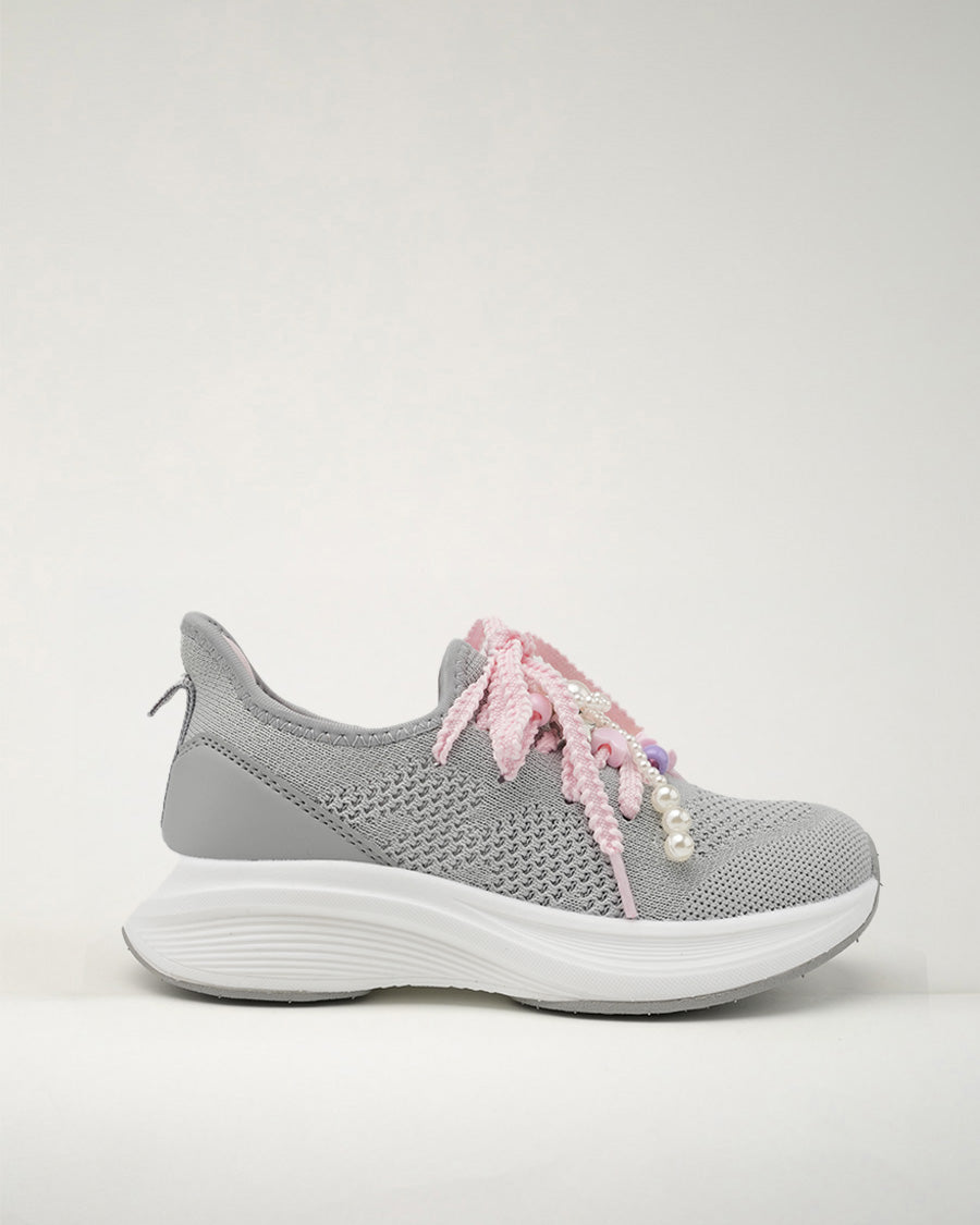 Light Grey Kids Lace-Up Running Sneakers