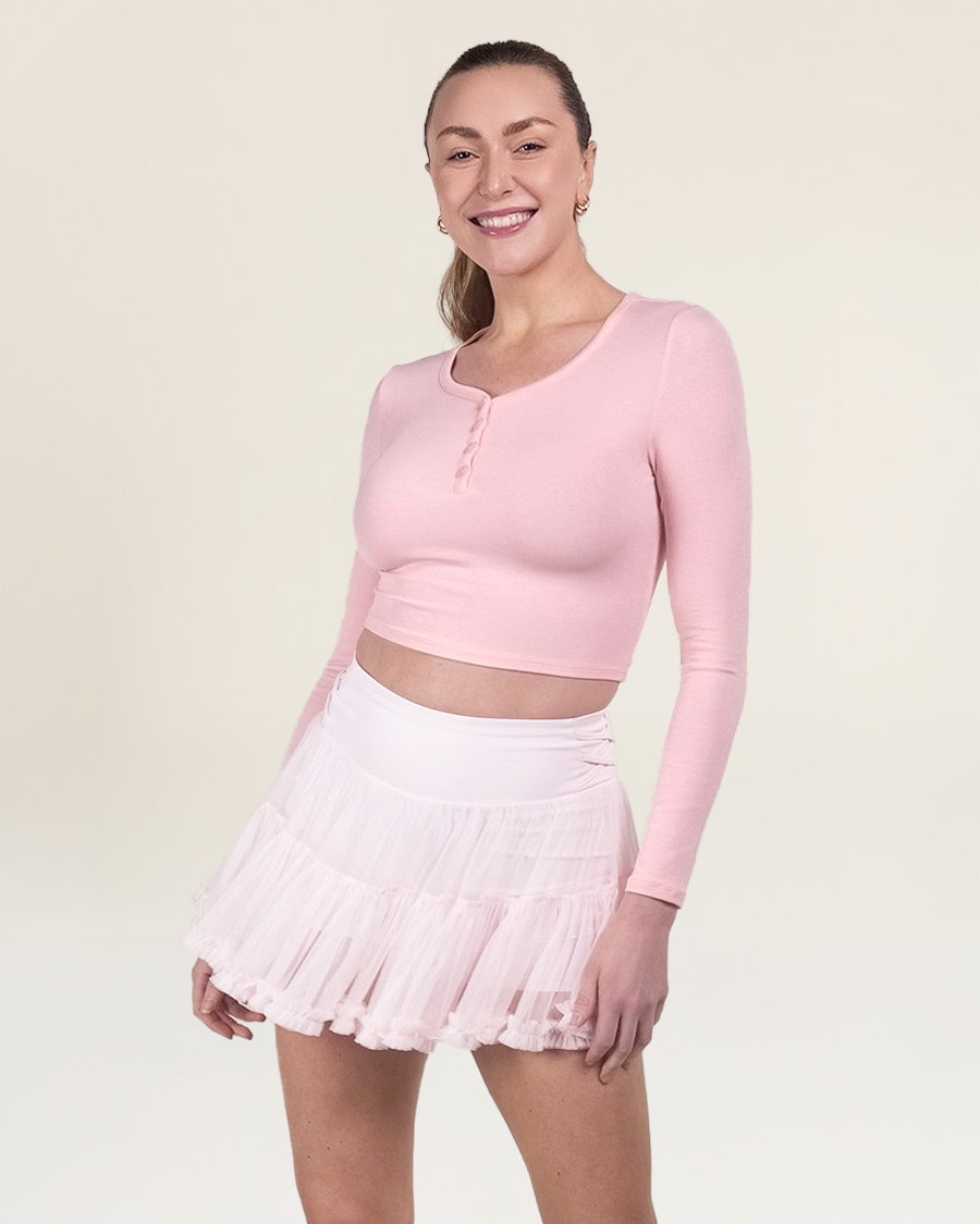 Cherry Blossom Cropped Henley | Long-Sleeve V-Neck Shirt