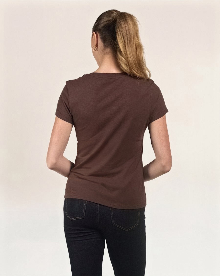Women's Short Sleeve Slub V-Neck T-Shirt in Cocoa
