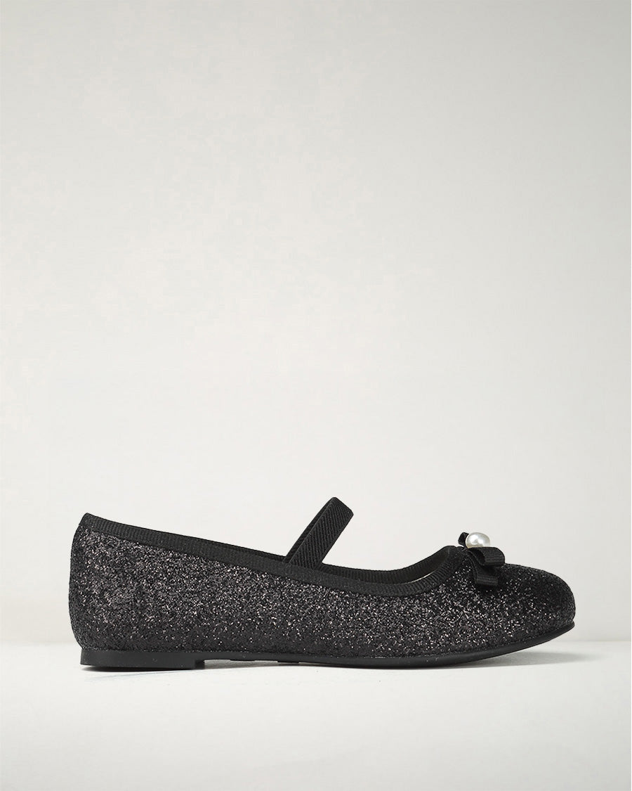 Black Girls Glitter Ballet Flats | Kids Dress Shoes with Strap