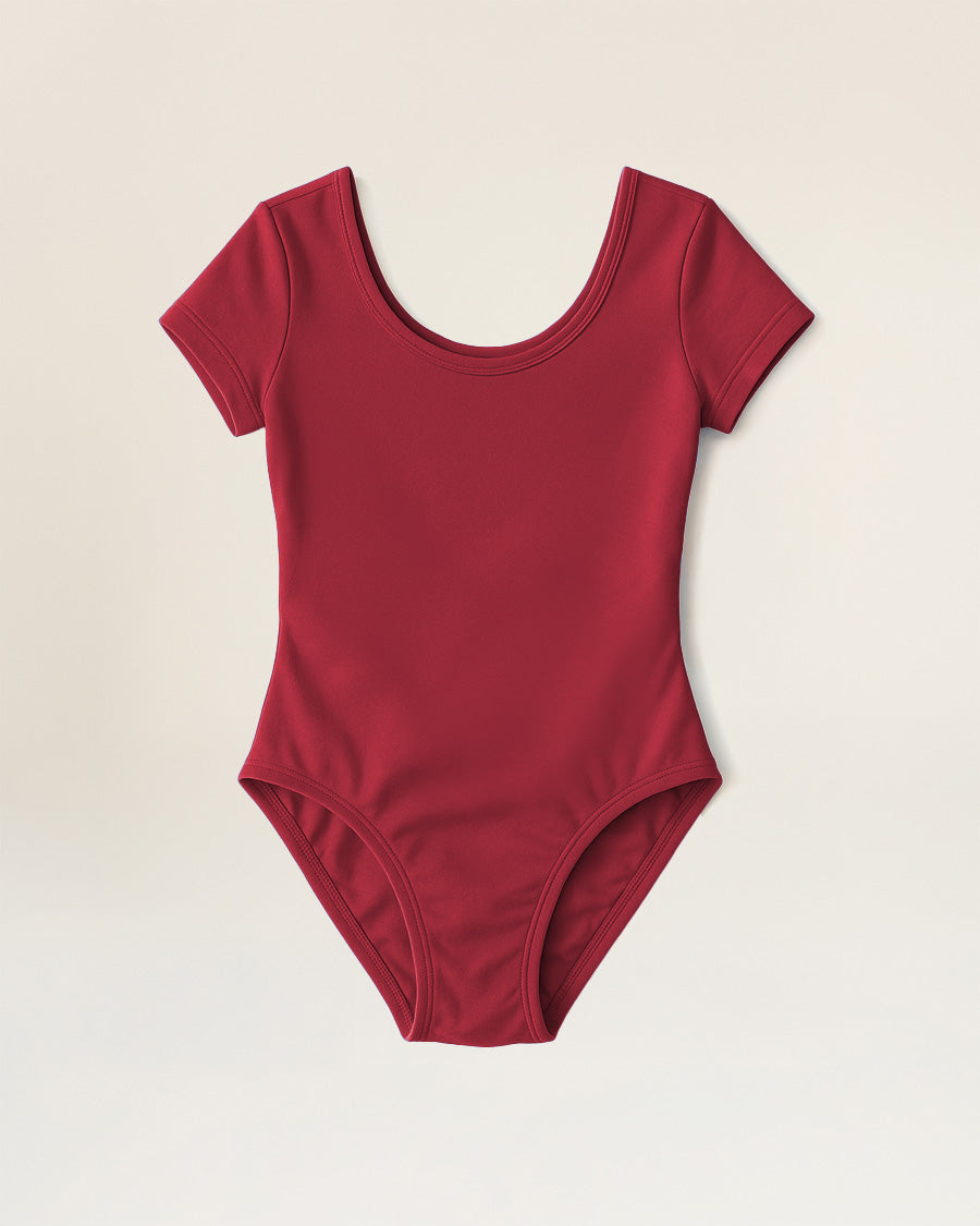Burgundy Girls Performance Short-Sleeve Leotard