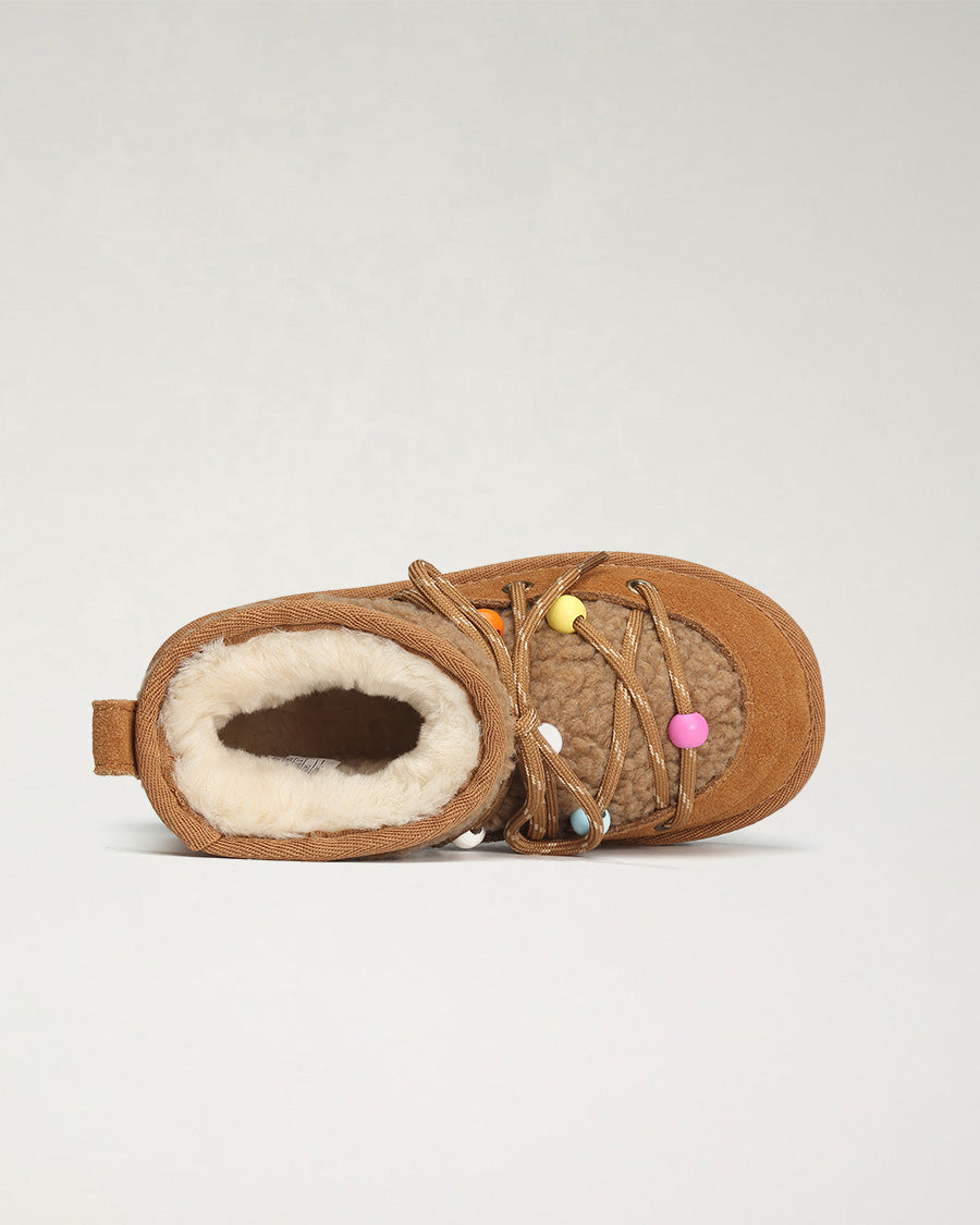 Ready Teddy Kids Lace-Up Sherpa Boots in Chestnut