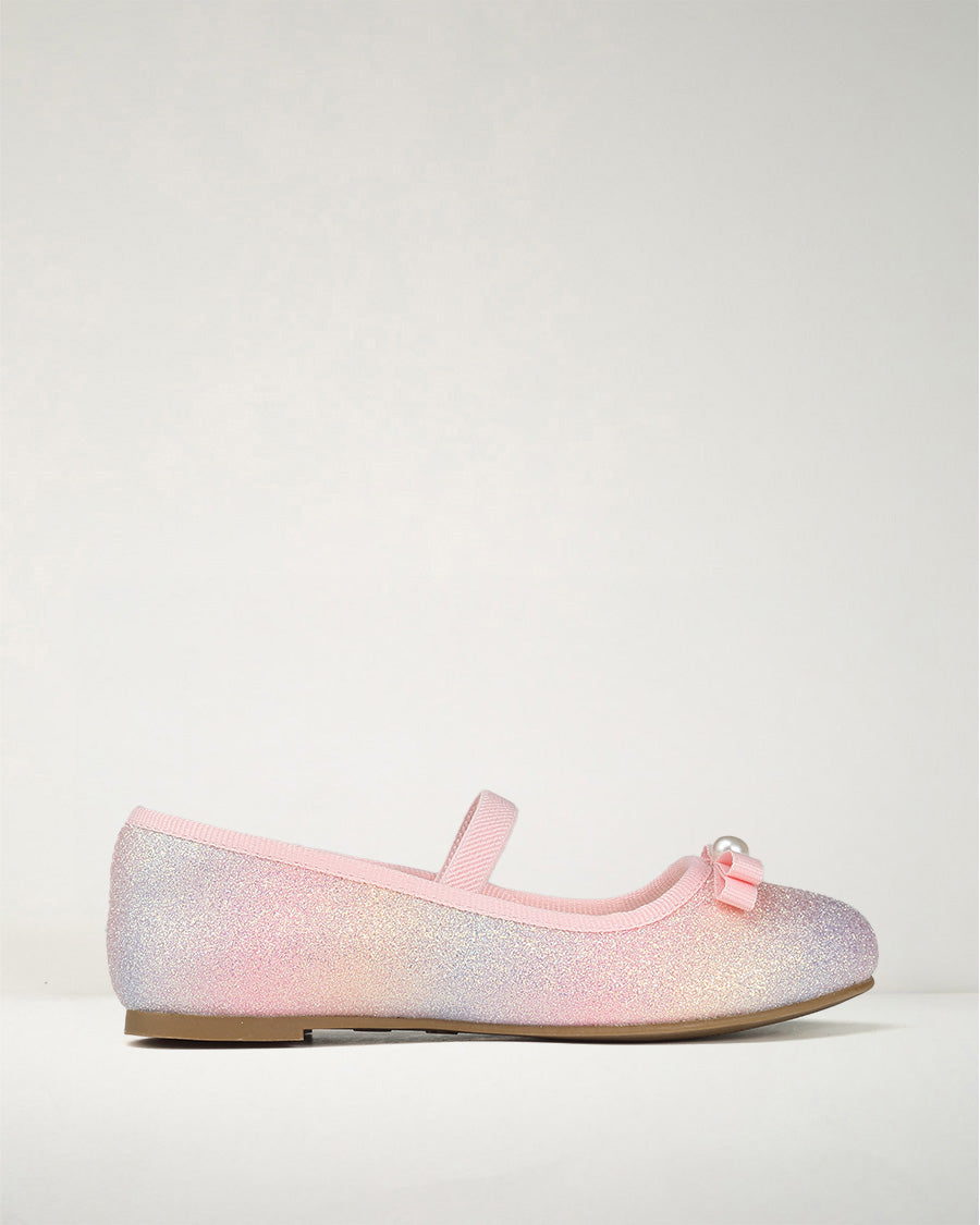 Pink Ombre Girls Glitter Ballet Flats | Kids Dress Shoes with Strap