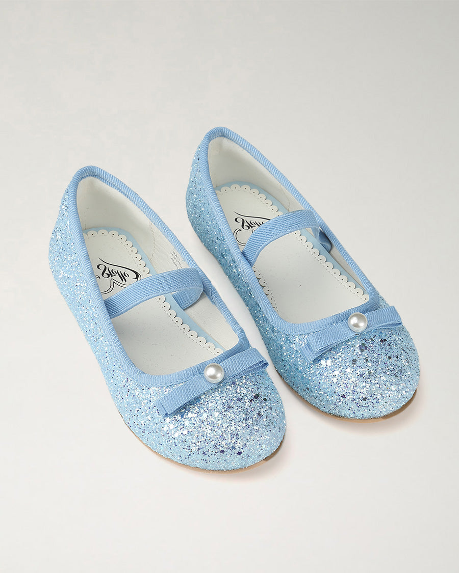 Icy Blue Girls Glitter Ballet Flats | Kids Dress Shoes with Strap