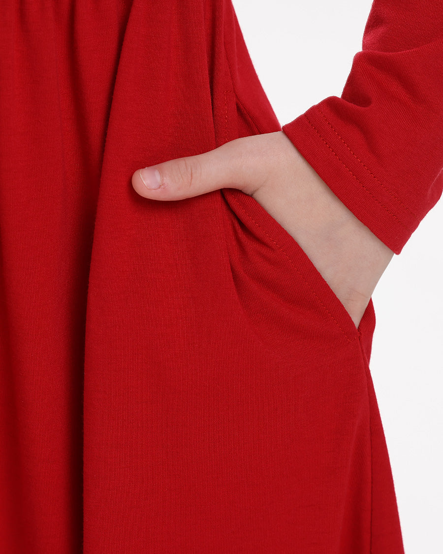 Girls Long Sleeve Knit Maxi Dress in Red