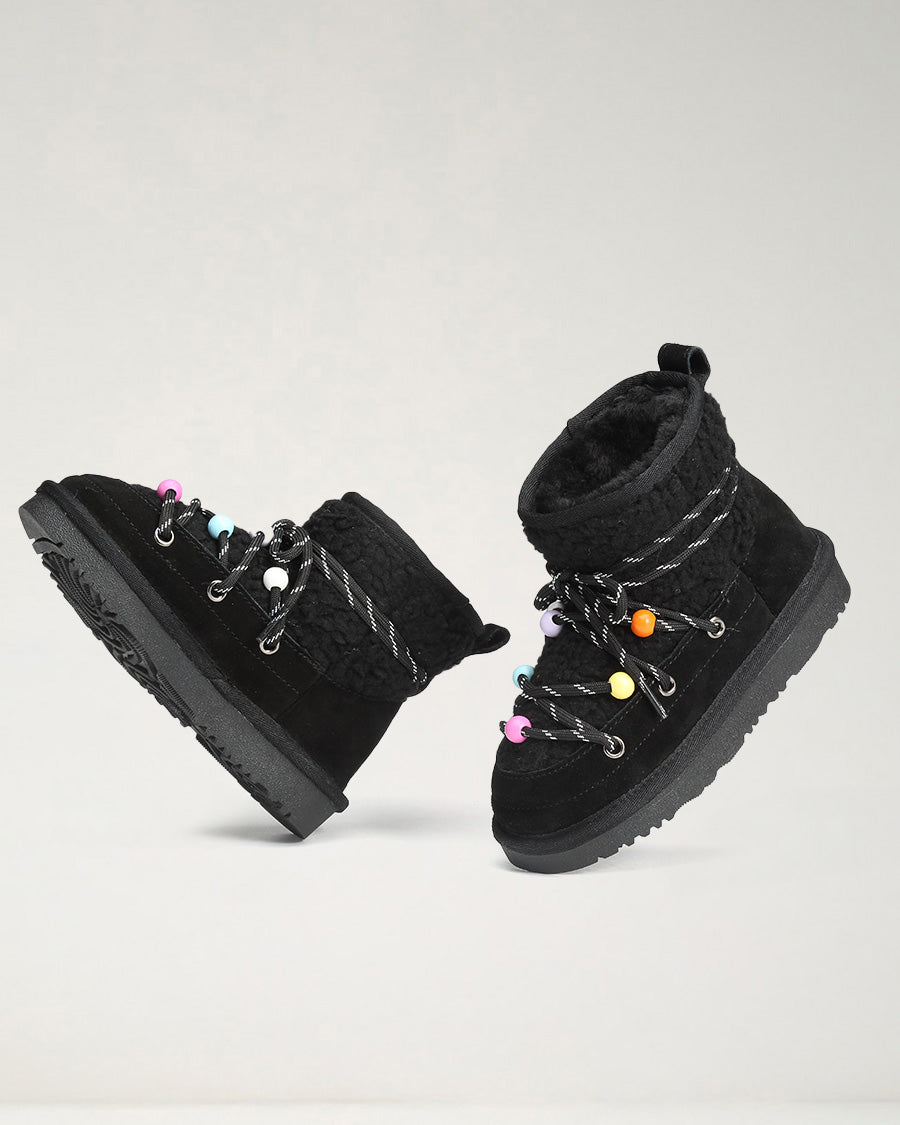 Ready Teddy Kids Lace-Up Sherpa Boots in Black