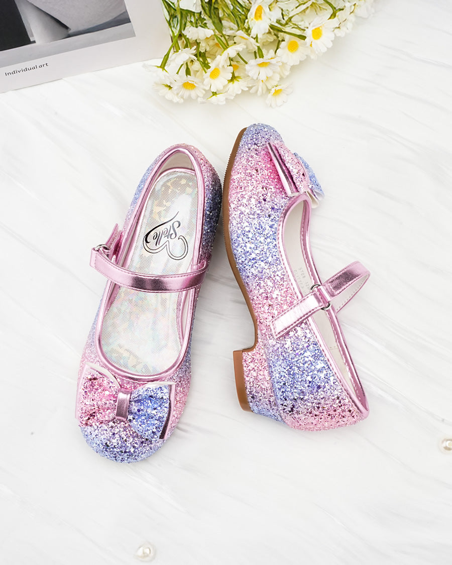 Rainbow Blue Girls Glittery Mary Jane Dress Shoes