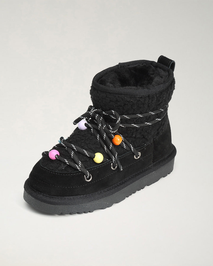 Ready Teddy Kids Lace-Up Sherpa Boots in Black