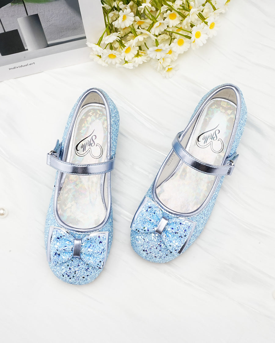 Icy Blue Girls Glittery Mary Jane Dress Shoes