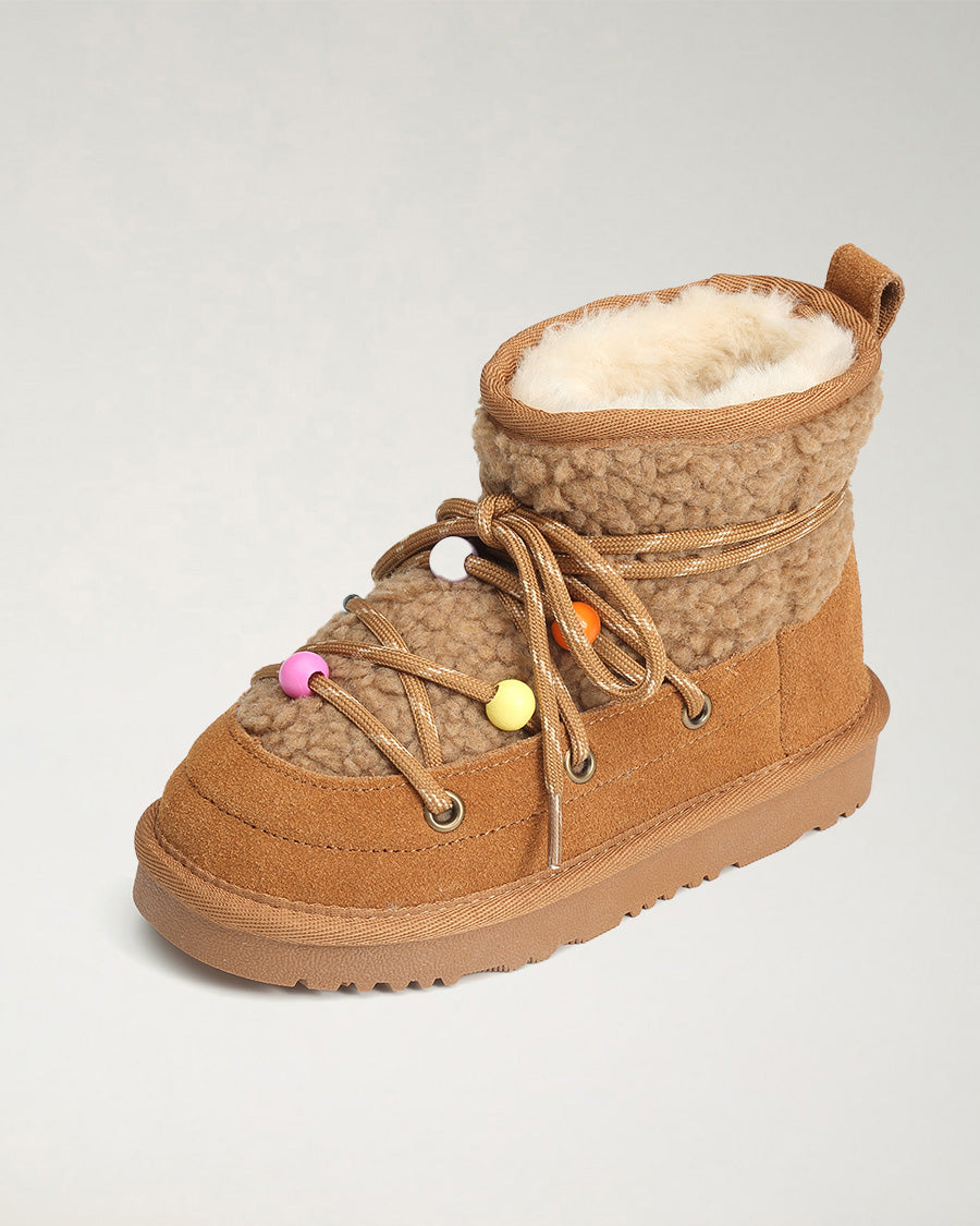 Ready Teddy Kids Lace-Up Sherpa Boots in Chestnut