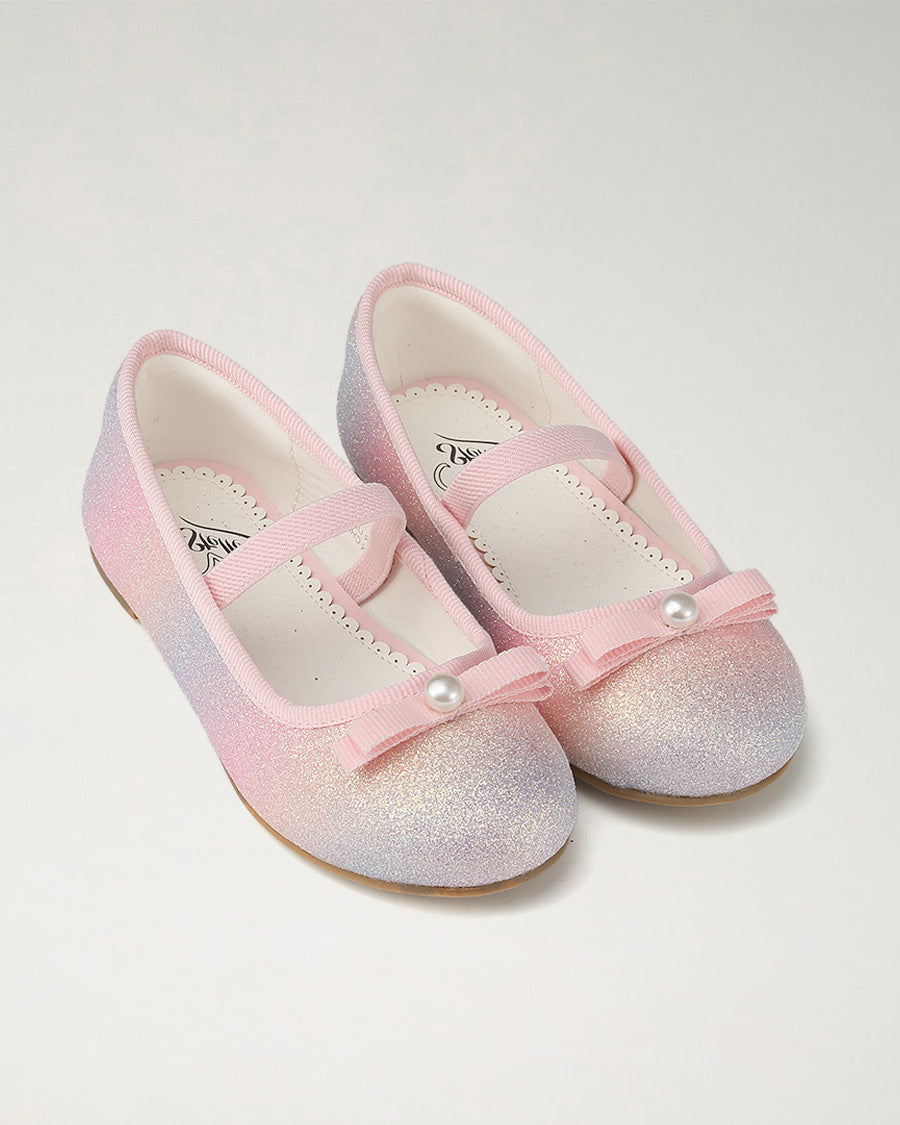Pink Ombre Girls Glitter Ballet Flats | Kids Dress Shoes with Strap