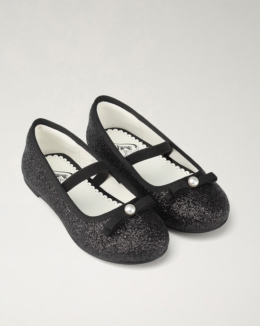Black Girls Glitter Ballet Flats | Kids Dress Shoes with Strap