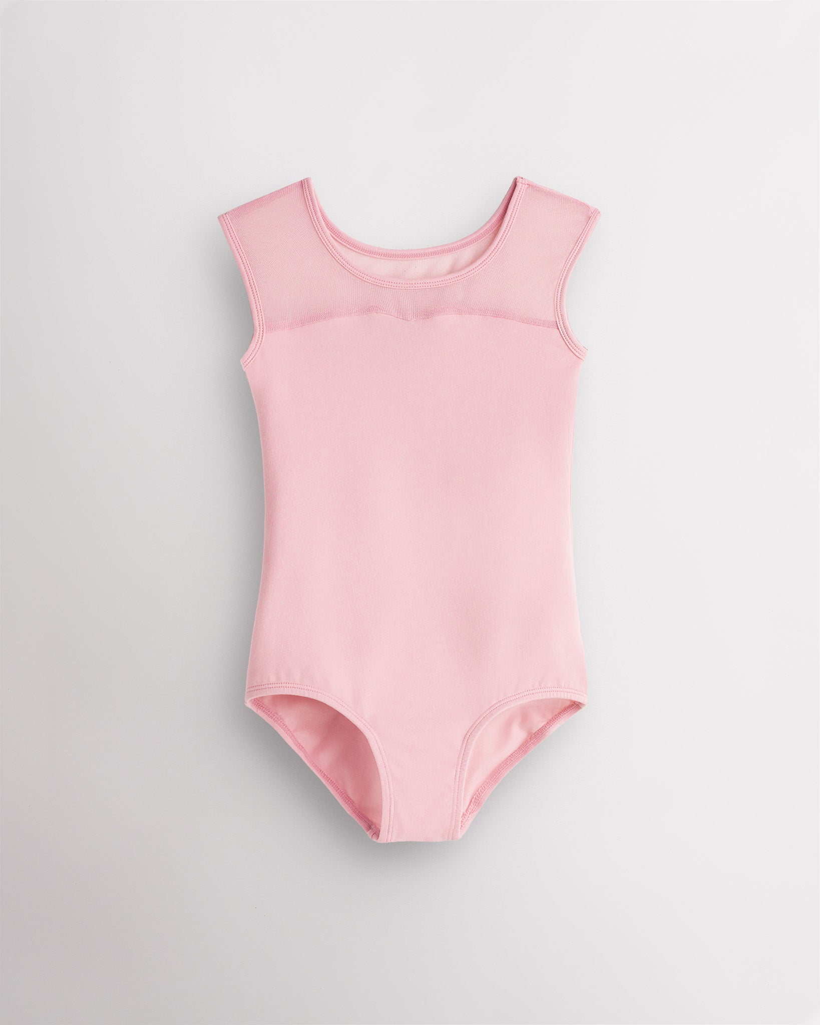 Girls Sweetheart Mesh Inserted Tank Cotton Leotard in Ballet Pink