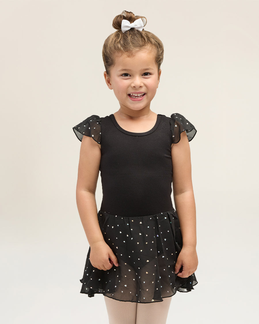 Girls Sparkling Flutter Sleeves Dress in Black