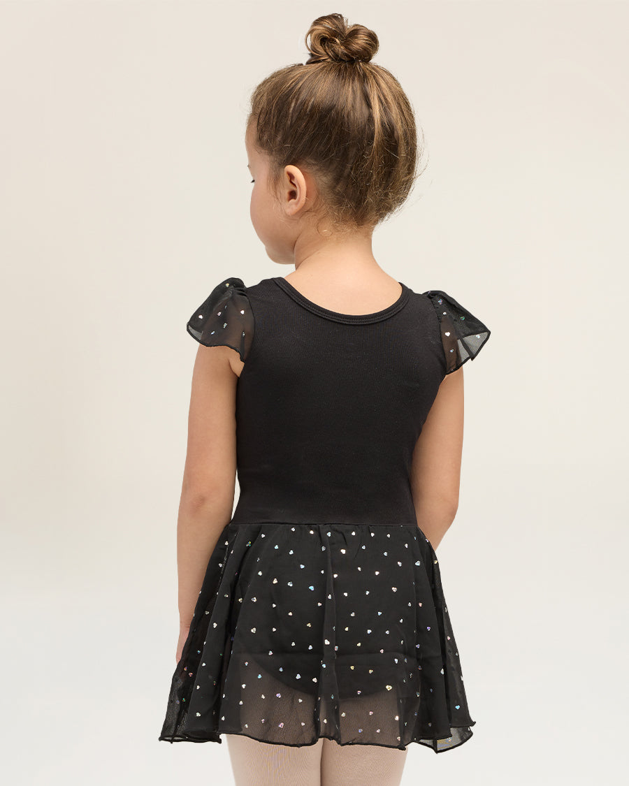 Girls Sparkling Flutter Sleeves Dress in Black