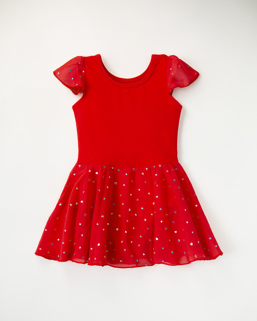 Girls Sparkling Flutter Sleeves Dress in Red