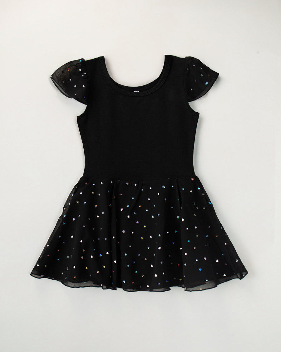 Girls Sparkling Flutter Sleeves Dress in Black