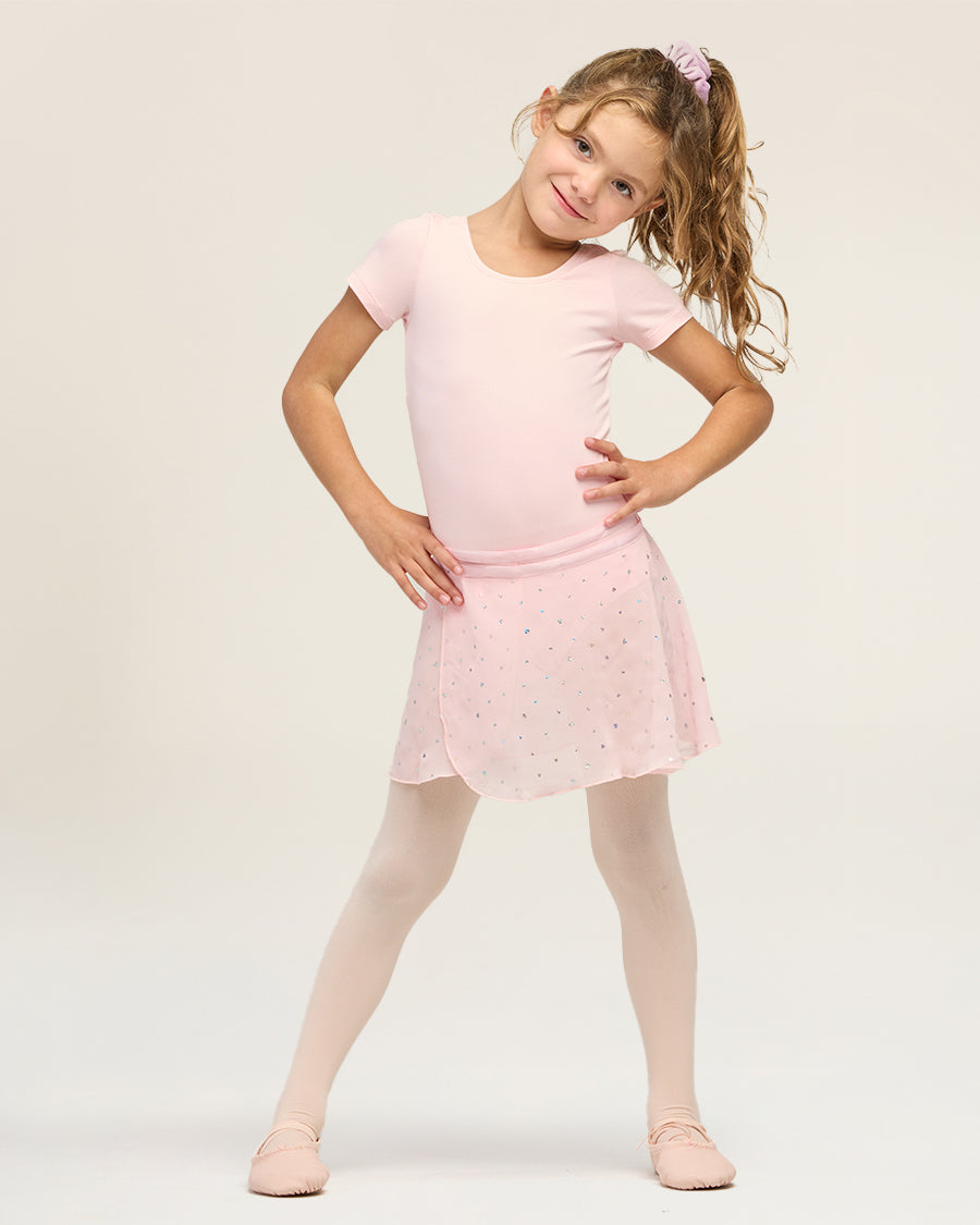 Sparkling Ballet Pink Girls Chiffon Wrap Skirt With Adjustable Tie