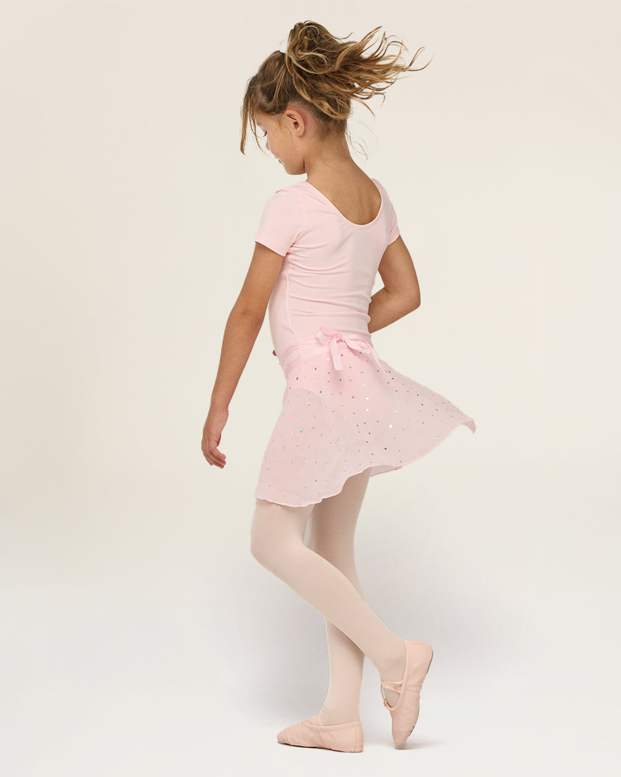 Sparkling Ballet Pink Girls Chiffon Wrap Skirt With Adjustable Tie