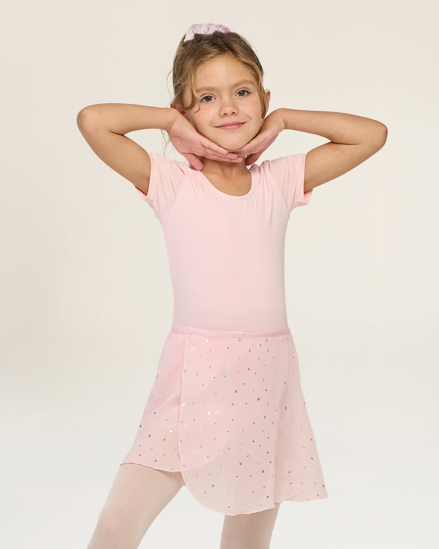 Sparkling Ballet Pink Girls Chiffon Wrap Skirt With Adjustable Tie