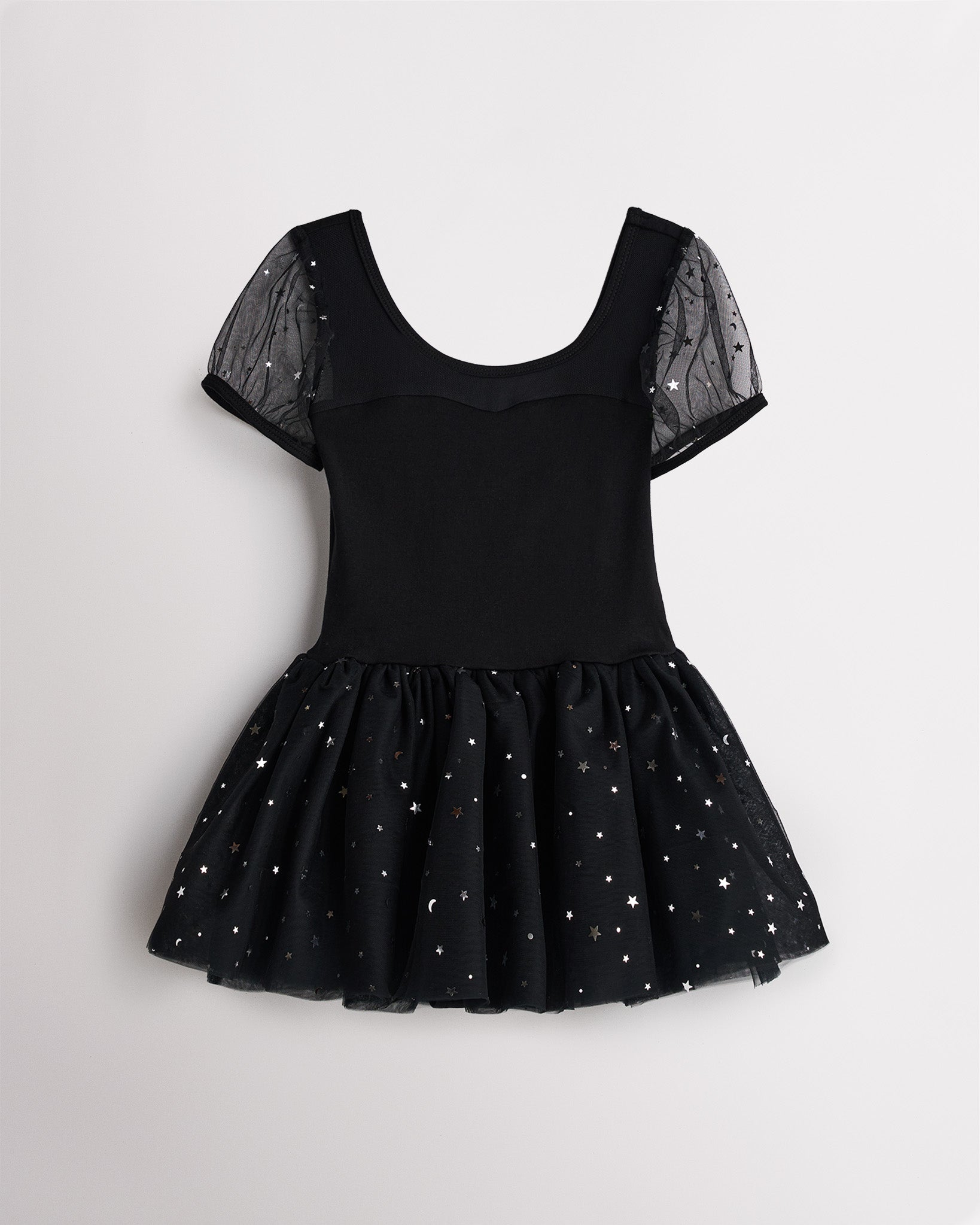 Black Girls Sparkling Sweetheart Mesh Inserted Short Sleeves Tulle Dress