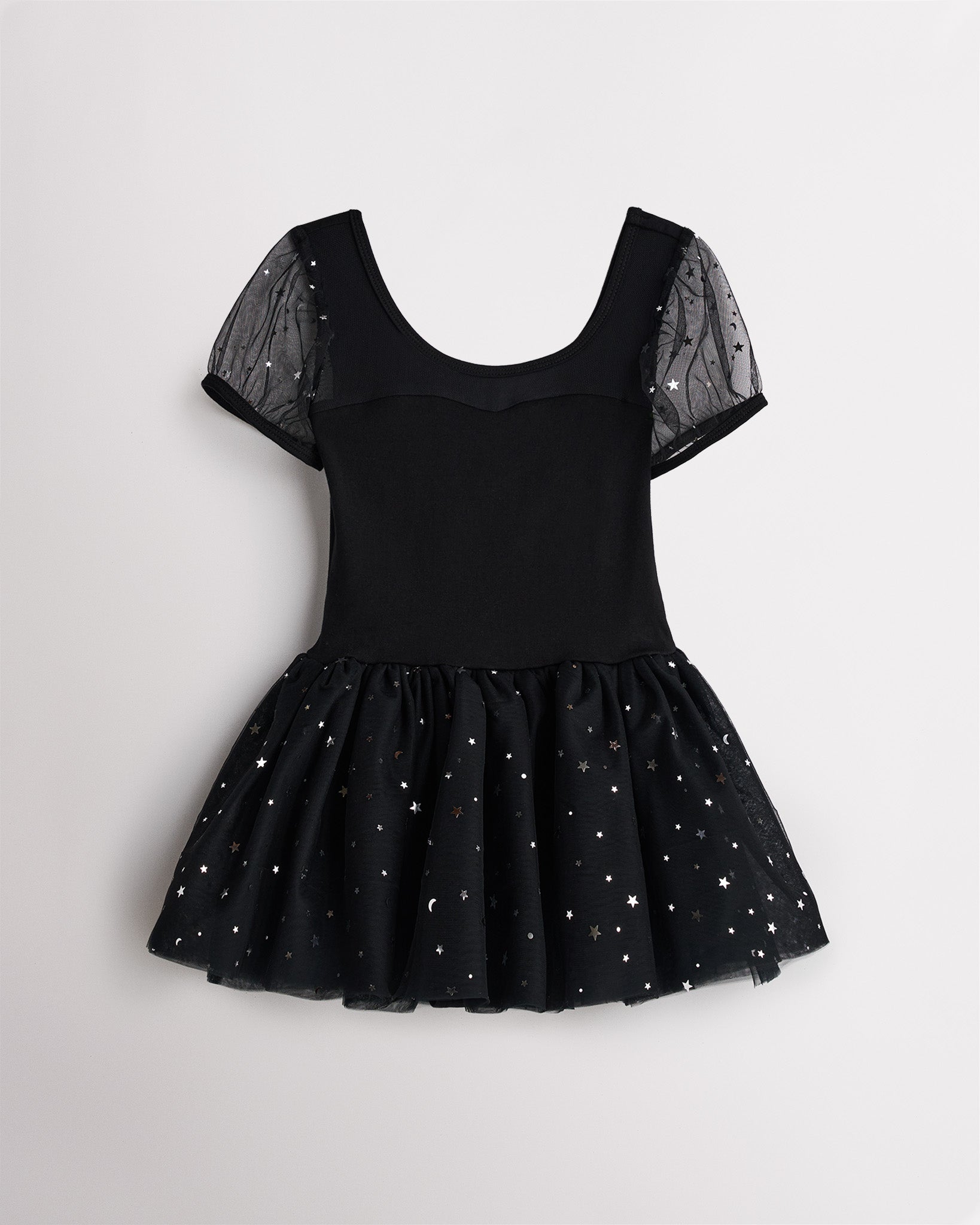 Black Girls Sparkling Sweetheart Mesh Inserted Short Sleeves Tulle Dress