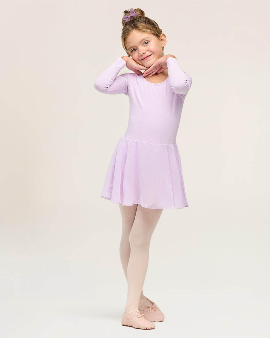 Lavender Girls Long Sleeve Ballet Leotards with Sheer Skirt