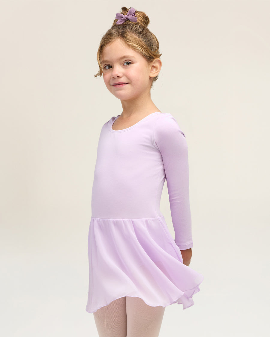 Lavender Girls Long Sleeve Ballet Leotards with Sheer Skirt