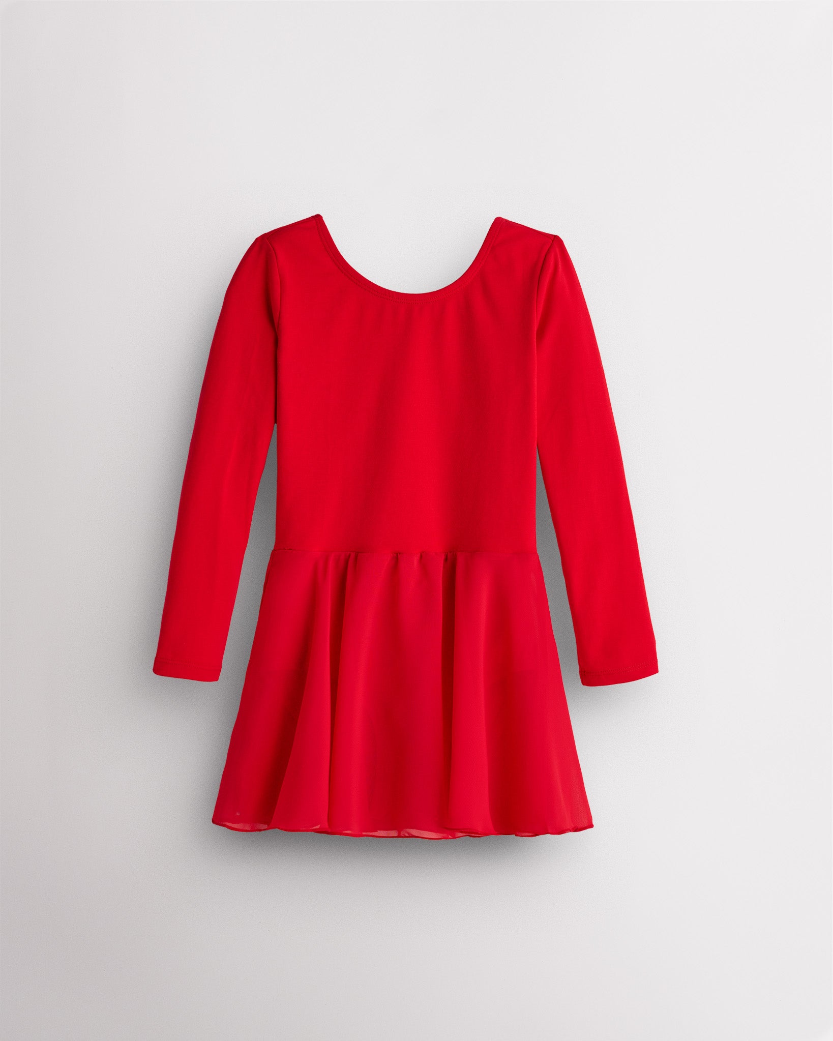 Red Girls Long Sleeve Ballet Leotards with Sheer Skirt