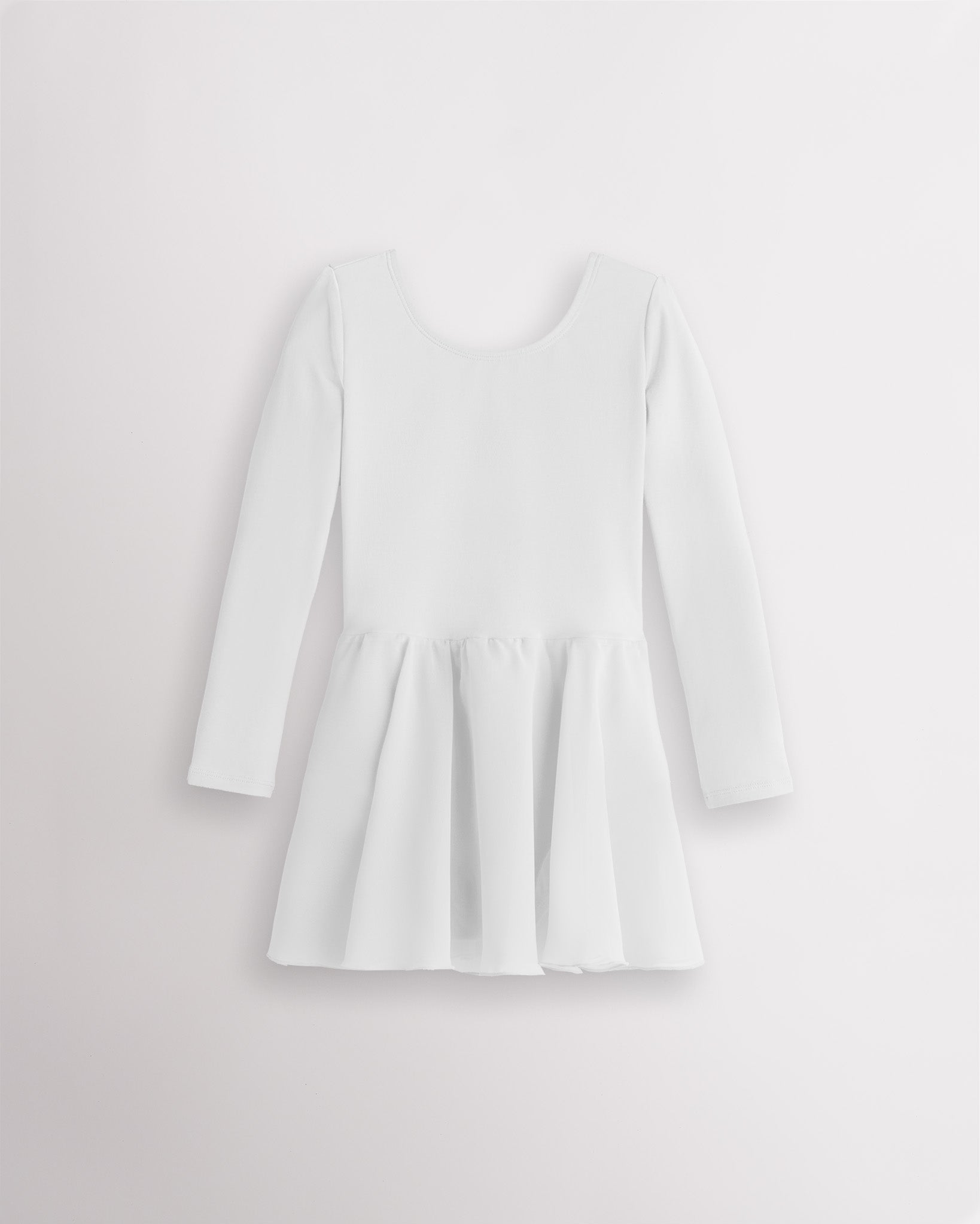 White Girls Long Sleeve Ballet Leotards with Sheer Skirt