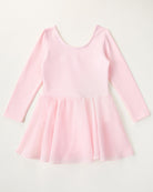 Ballet Pink Girls Long Sleeve Ballet Leotards with Sheer Skirt