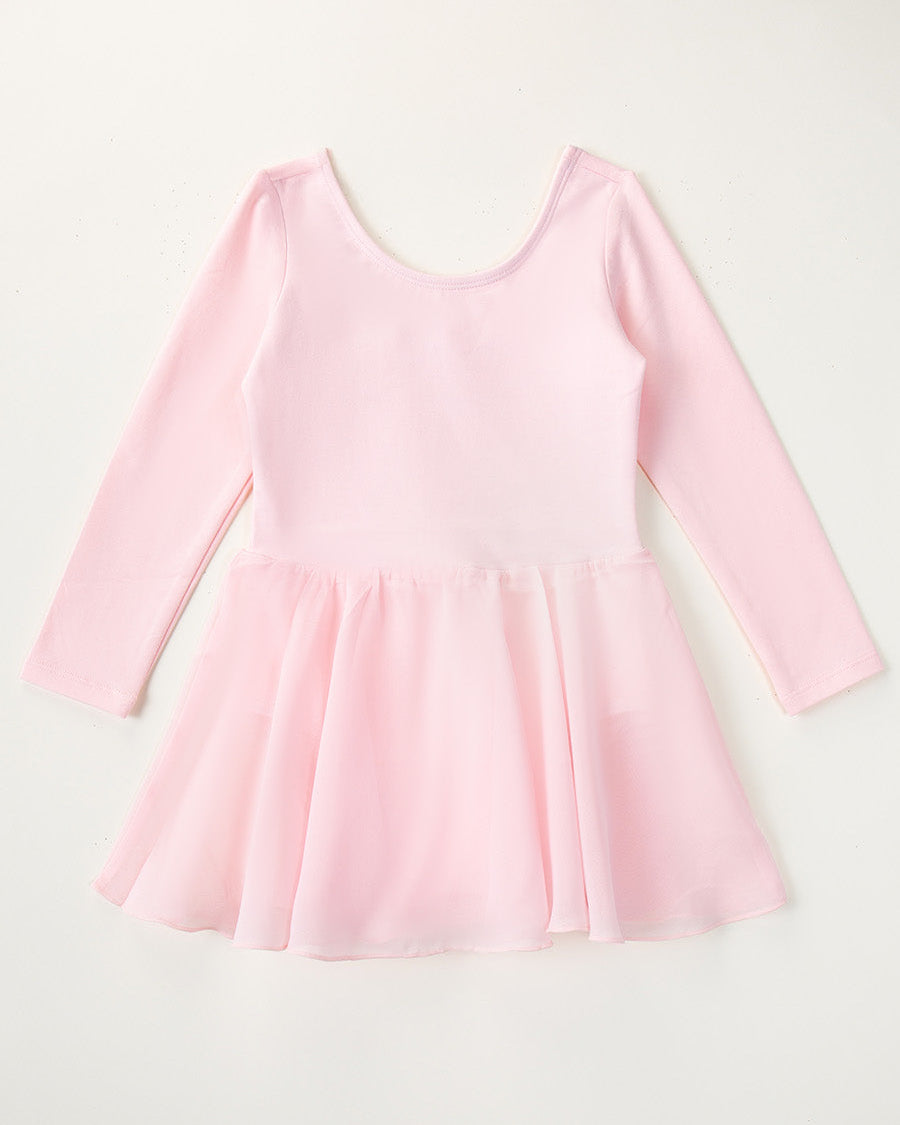 Ballet Pink Girls Long Sleeve Ballet Leotards with Sheer Skirt