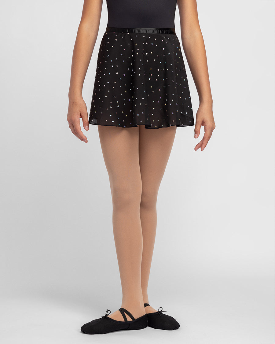 Girls Chiffon Wrap Skirt With Adjustable Tie in Sparkling Black