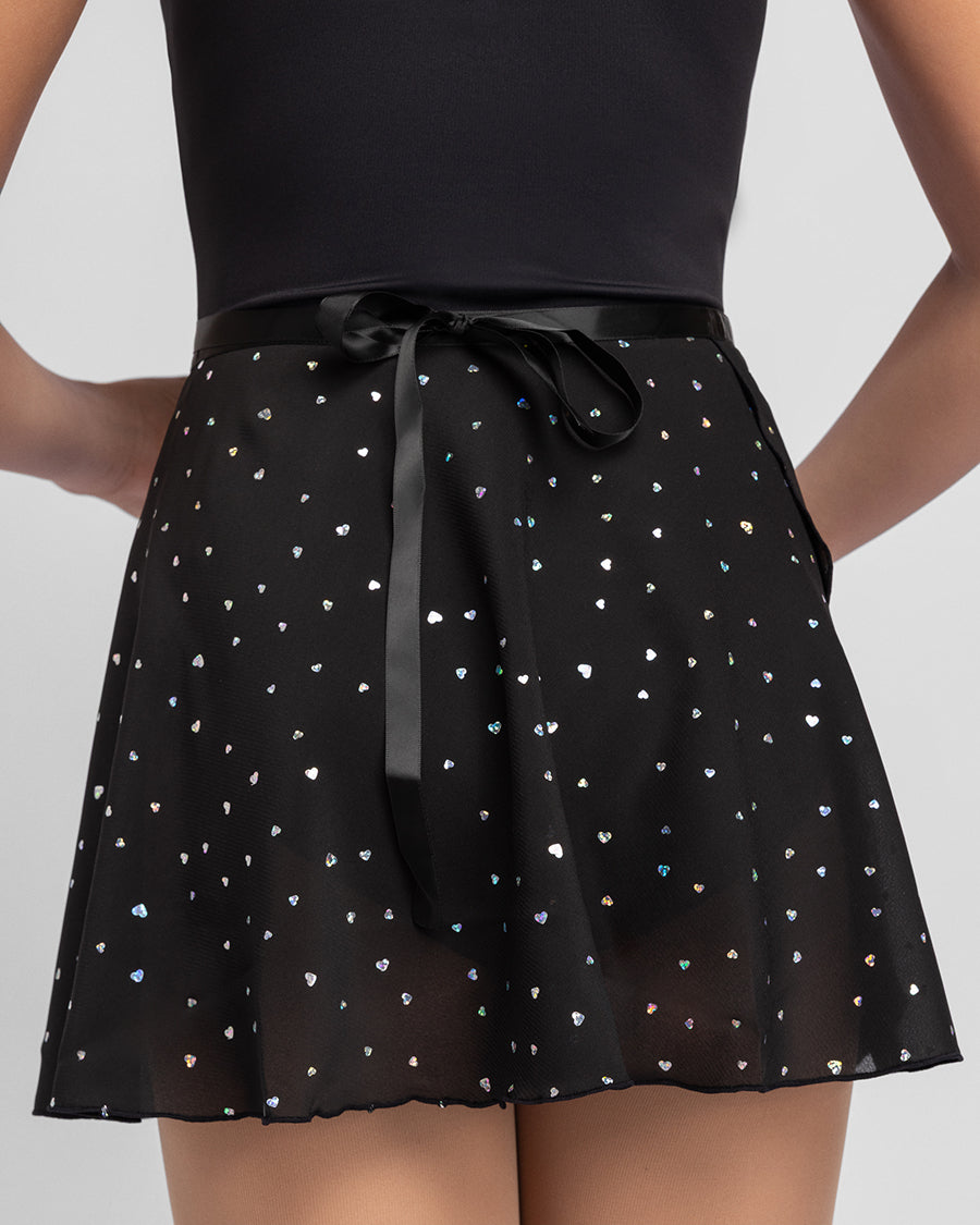 Girls Chiffon Wrap Skirt With Adjustable Tie in Sparkling Black