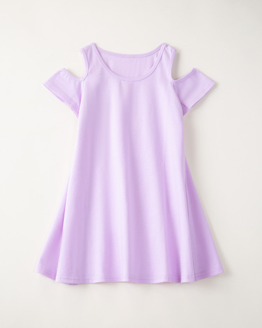 Lavender Girls Cold Shoulder Tunic A-Line Twirly Dress