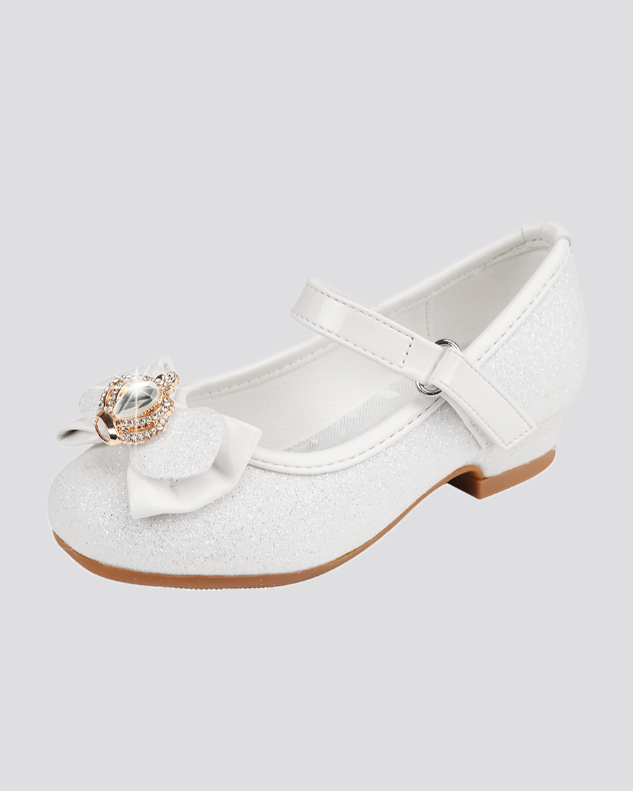White Girls Crown Glitter Mary Jane Dress Shoes