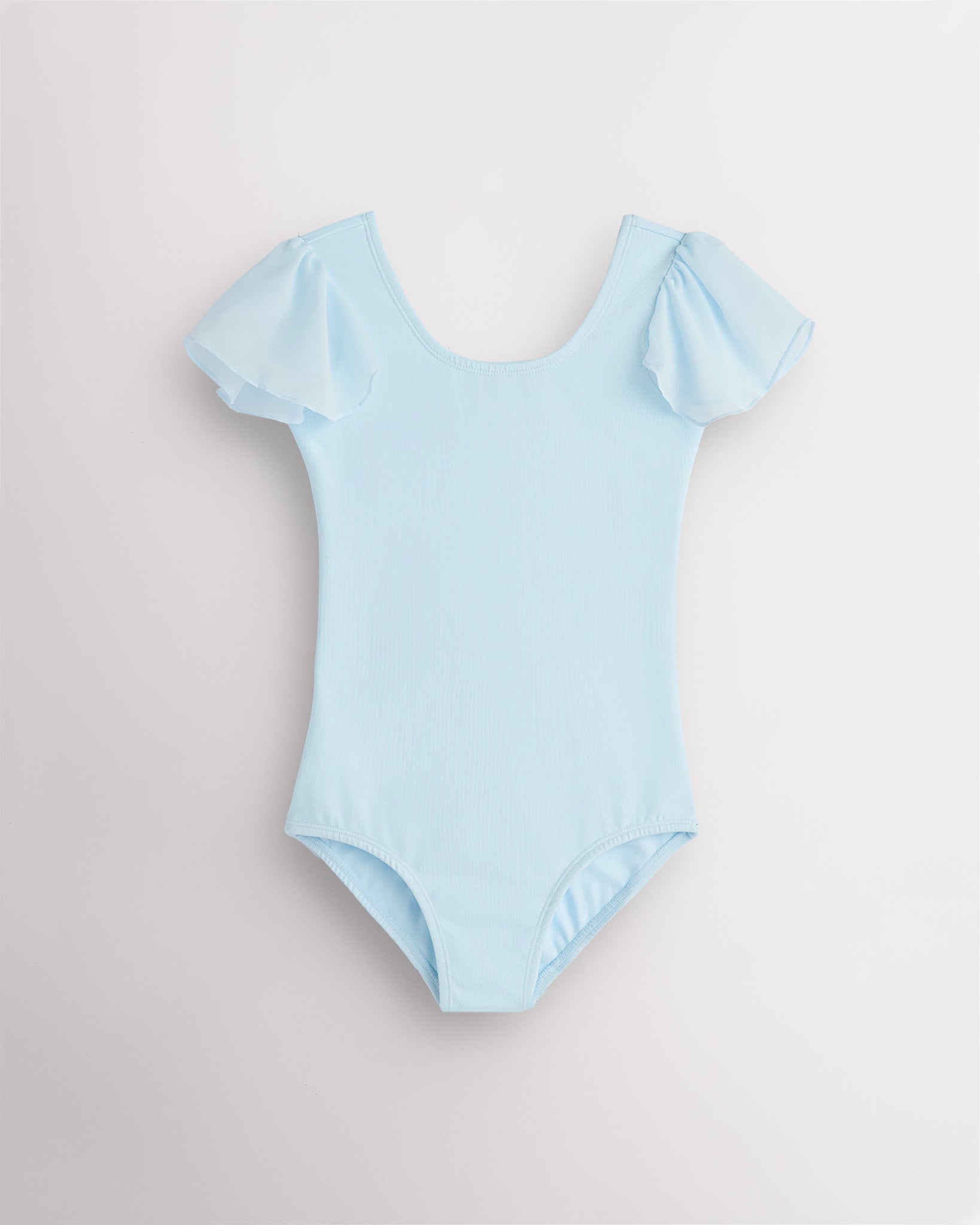 Girls Flutter Sleeve Cotton Dance Leotard in Blue
