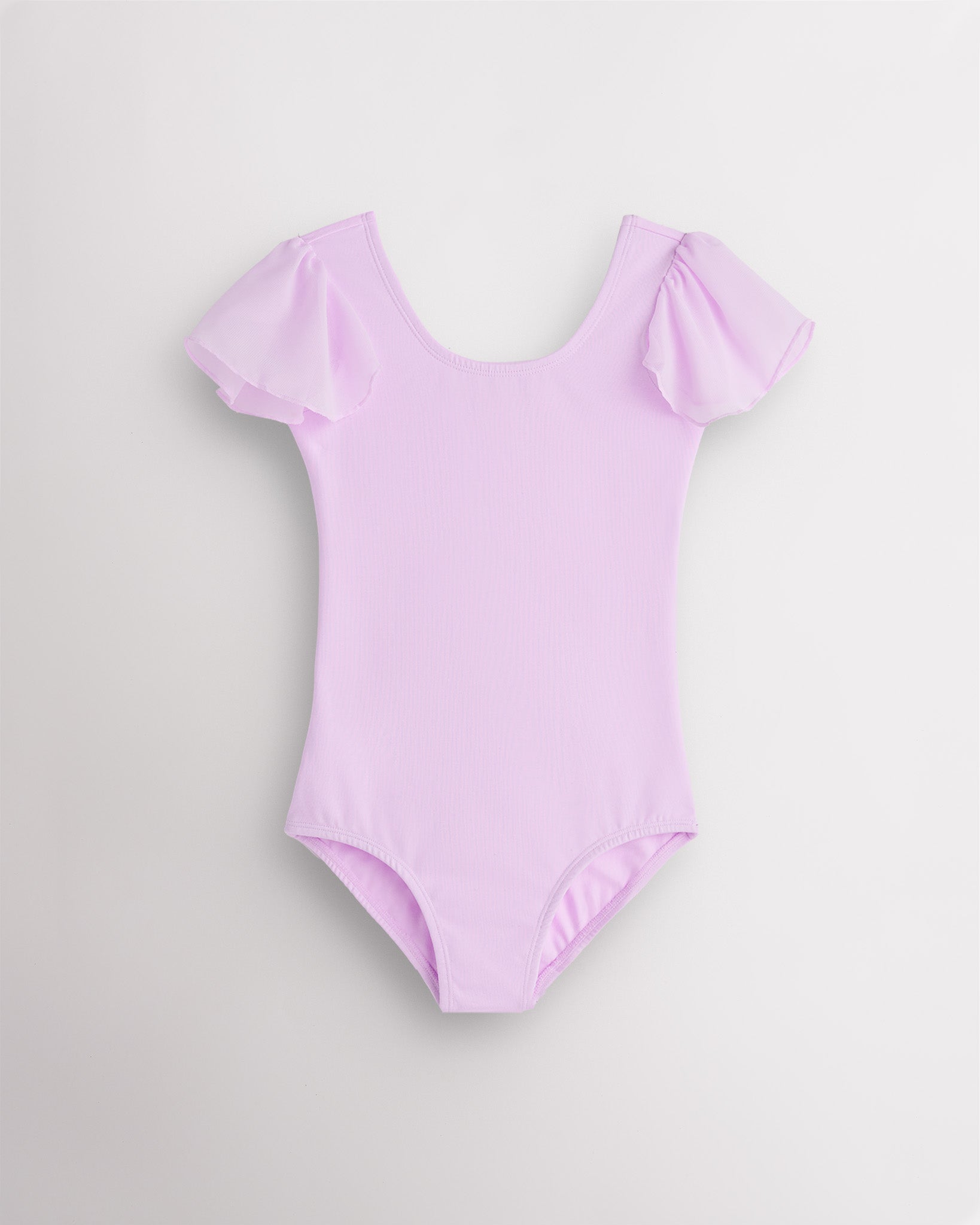Girls Flutter Sleeve Cotton Dance Leotard in Lavender