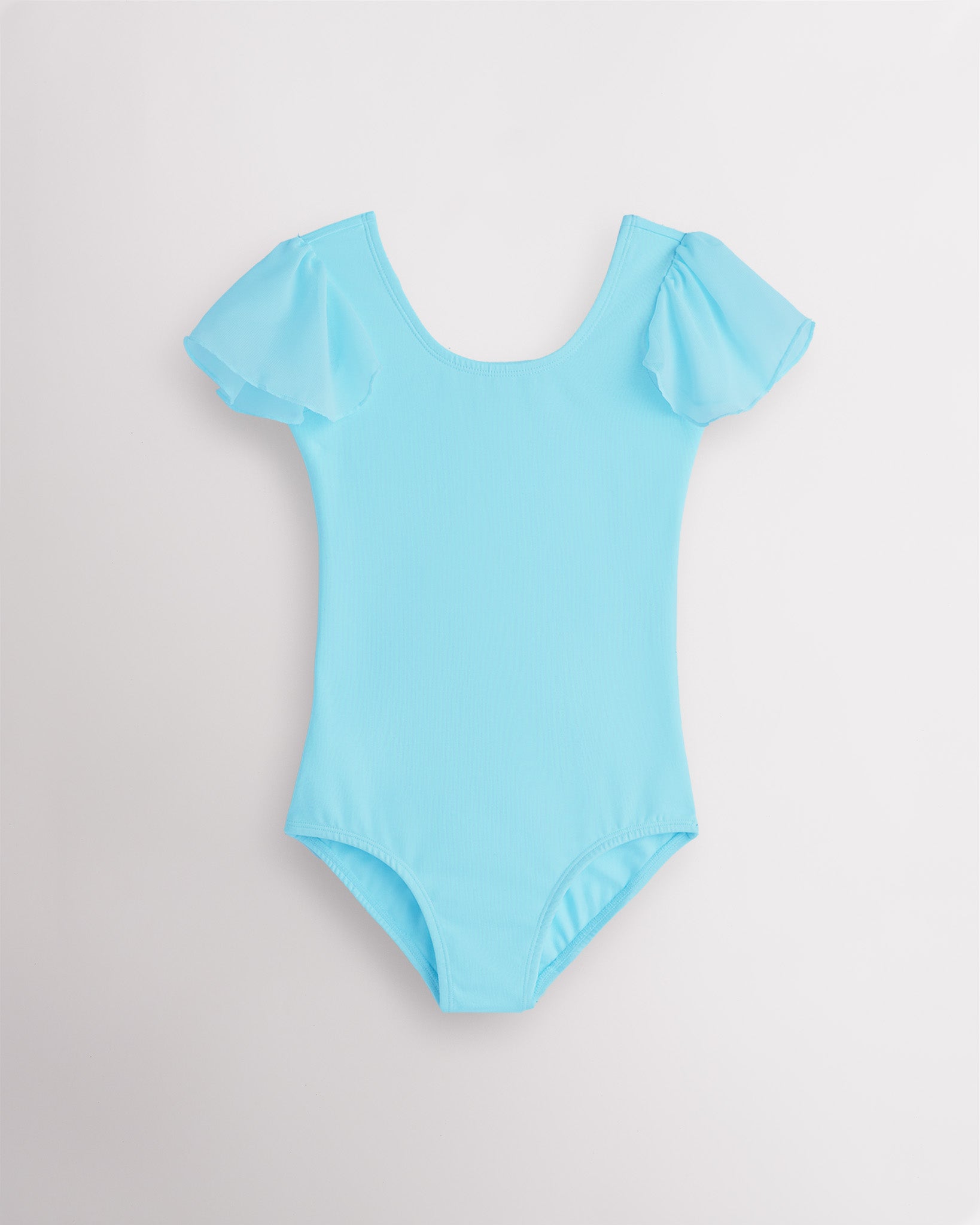 Girls Flutter Sleeve Cotton Dance Leotard in Pool Blue